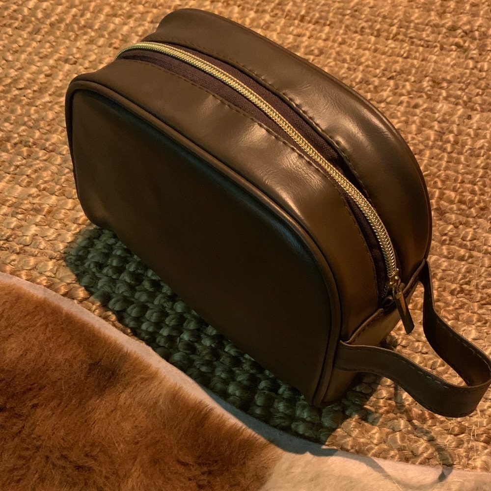 Men's woman’s brown vegan Leather Dopp Kit Travel Toiletry Bag